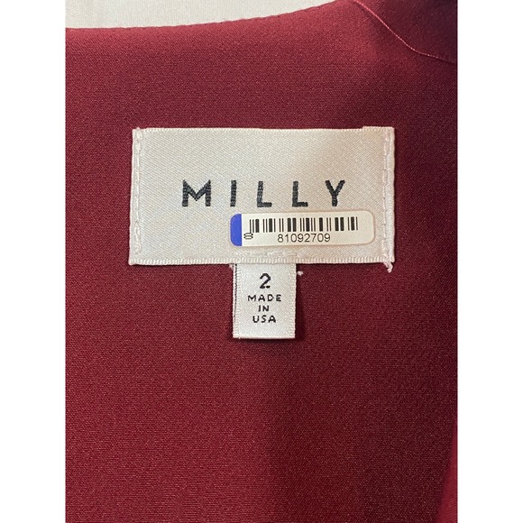 Milly Burgundy Tiered Bell Sleeve Crepe Shift Dress‎ Cocktail Valentines Size 2 - Picture 4 of 15